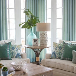 Transitional coastal blue living room