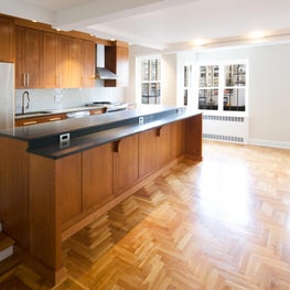 Modern Open Kitchen with Cherry Honey Custom Island and Cabinetry