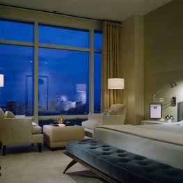 Upper East Side Master Bedroom, city view, calming comfortable seating area.