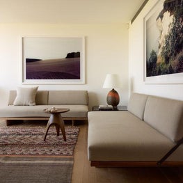 CONTEMPORARY BEACH HOUSE A modern beach house with aged woods, oxidized metals, brushed stone, unbleached linen in a simplified, pure +honest environment.