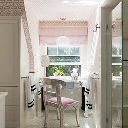 Historic Chestnut Hill Girl's Bathroom with Vanity and Bone Inlay Chair