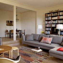 Open living room with library