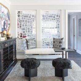 Detail shot of custom wood laser cut panels which divide home office and living 