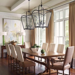 Gorgeous mix of neutrals and traditional lines with pops of green and transitional pieces.