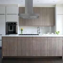 Tribeca Contemporary: Kitchen with Wood Stain & White Lacquer Cabinetry
