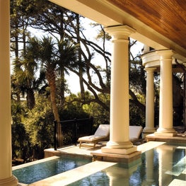 Low Country Loggia with Natural Fir Ceiling above Infinity Edge Spa and Pool 