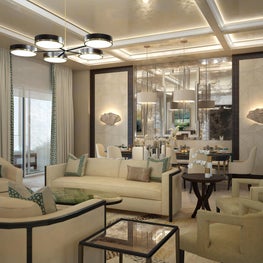 The Greek Key detail on the curtains adds an interesting layer.