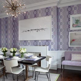 NYC Town House Kitchen, Sputnik Chandelier, Rug with leather binding