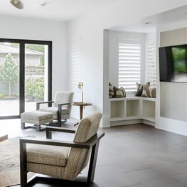 Living Room Shot with Custom Storage Bench Seating