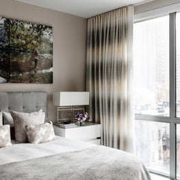 89th Street Master Bedroom, Custom Upholstered Bed, Bubble Chandelier