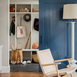 Family Mudroom with Cubbies and Barn Door