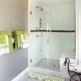 Quogue master bathroom with marble floor