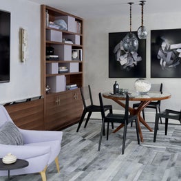 NYC Apartment Game Room, Show House, Hide Rug, Purple and Gray