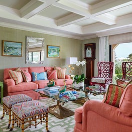 A fresh approach to a sophisticated tropical transitional living room.