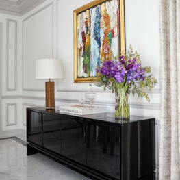 Our design selections, such as this gorgeous marble dining table by Andrea Parisio, do not seek to compete with our client's incredible art collection
