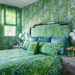 Guest Bedroom with Green Chinoiserie Wallpaper