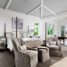 The master bedroom is an eclectic blend of British colonialism and Hollywood. 