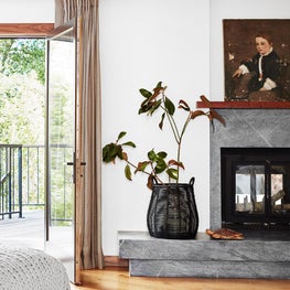 Soulful Home Master Bedroom - Fireplace with Soapstone mantel and hearth