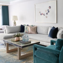 Upper East Side Living Room with green lacquered ceiling and custom coffee table