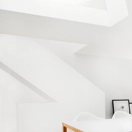 Glass Guard Rail at Stair under Skylight, Bright White Sunlight