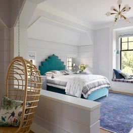 Portfolio: Short Hills Shingle Style Residence, White Airy Bedroom with Colorful Touches