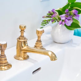 Waterworks brass faucets. Sophia Shibles Interiors