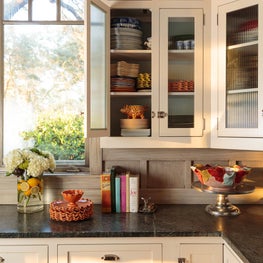 Kitchen with Gray Countertops and White Cabinets