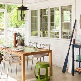 Maine Maine Water Front Property-Museums of Old York Show House: I created a very organic, elegant and inviting look for this very large porch overlooking the water and landscaped gardens for the Museums of Old York 23rd Annual Decorator Show House.