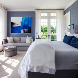 Hamptons Residence, Guest Bedroom w/ upholstered headboard