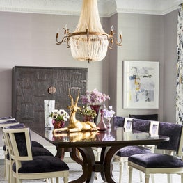 Formal Dining Room with Violet Colored Details
