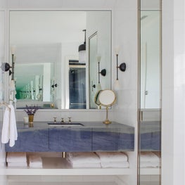 Hamptons Residence, Bathroom with custom Azul Macuaba Quartzite vanity.