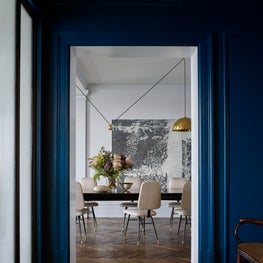 Central Park Apartment, Blue Palette, Modern Dining Room, Patterned Flooring