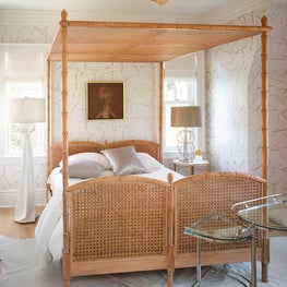 Southampton Residence, Guest Bedroom with Vintage Cane Canopy Bed