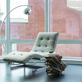 Astor Place/Modern Seating Area/Chaise/Distressed Wood Side Table