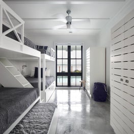 A boys lake house bunk room. 