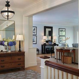 Watch Hill, Pale blue and taupe entry foyer and living room