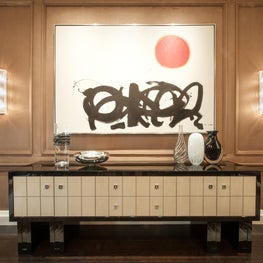 Park Avenue Apartment, Dining Room with Wooden Paneling, Modern Art & Furniture