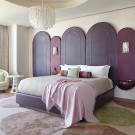 Cosmopolitan of Las Vegas - purple leather headboard, Murano chandelier