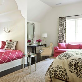 Authentic guest bedroom with built-in reading nook