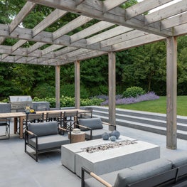 Terraced patio with cedar trellis