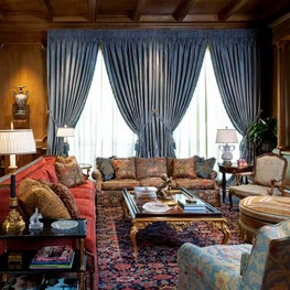 Living room showcasing a variety of patterns and textures.