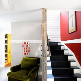 Connecticut Farmhouse, Stair hall in a Bright Palette 