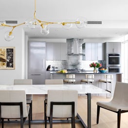 Modern Dining with Organic,Statement Chandelier, Austin Pied À Terre, Austin, TX