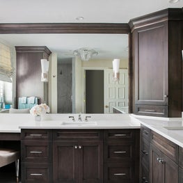 His and Her vanities in renovated master bathroom