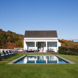 Upstate NY farmhouse pool house exterior.