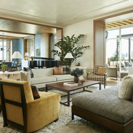 Lakeview Apartment Living Room, Terrace, and Dining Room