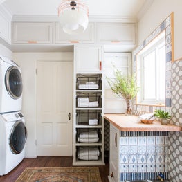 Laundry Room Design with Cement Tile and Copper Accents