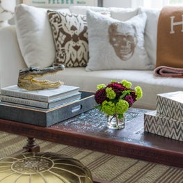 Living Room Coffee Table Accessories and Gold Moroccan Pouf