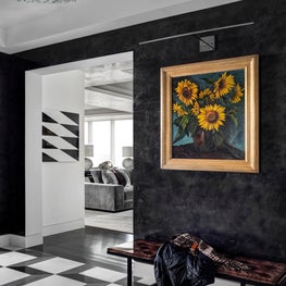 Ritz Carlton Residences, Boston; Vintage light fixture; Custom stone floor