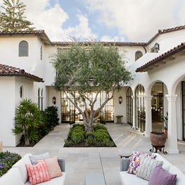Courtyard views - fireplace on one side and the ocean through the house